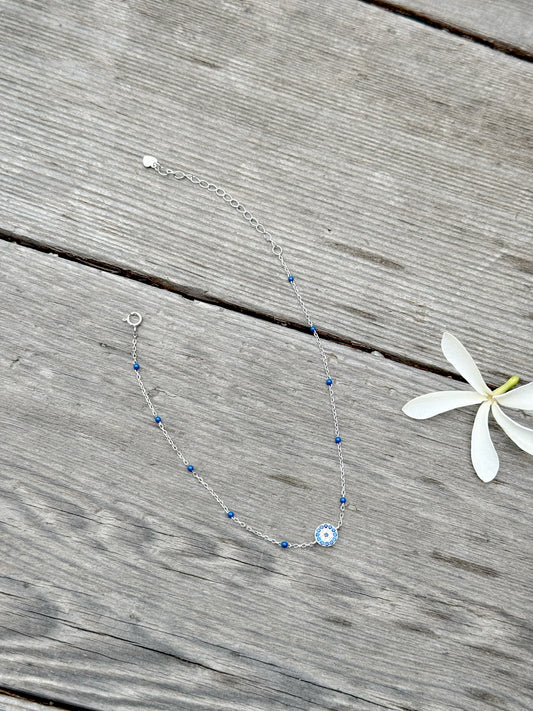 Round Evil Eye With Blue Beads Anklet