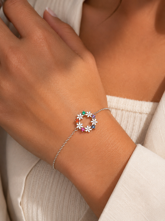 Flower Bracelet With Colored Stones