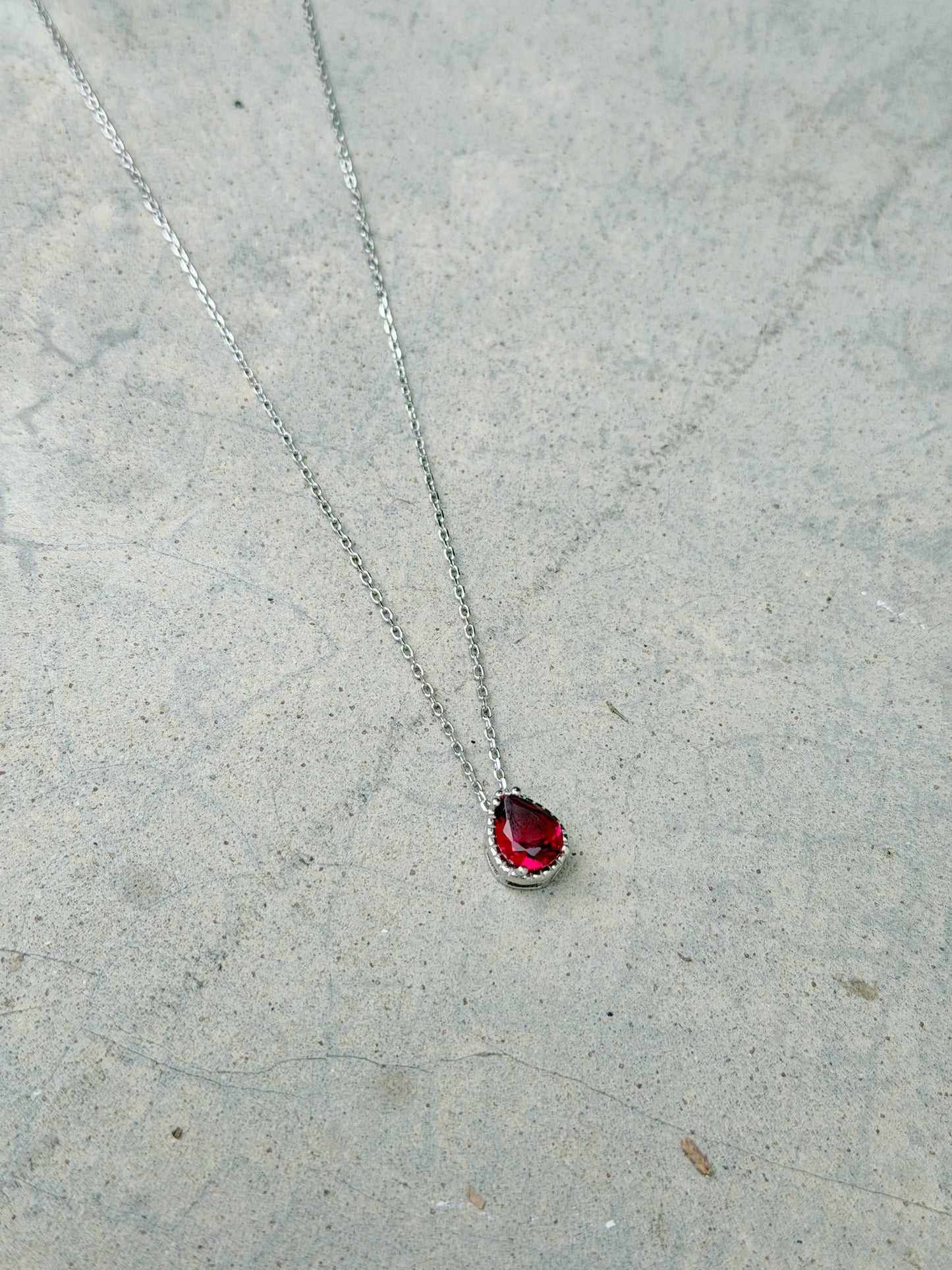 Tear Drop Necklace With Coloured Stone.