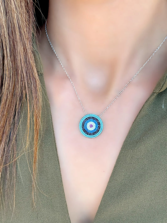 Round Evil Eye Necklace Big Size
