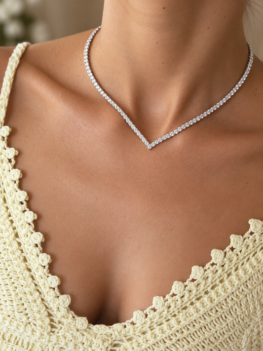 Tennis Necklace V Cut Zircon Stones 40 cm Length
