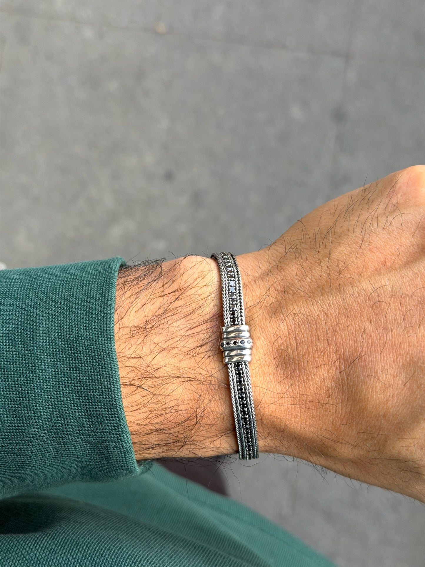 Oxydized Silver 925 Bracelet With Black Stones