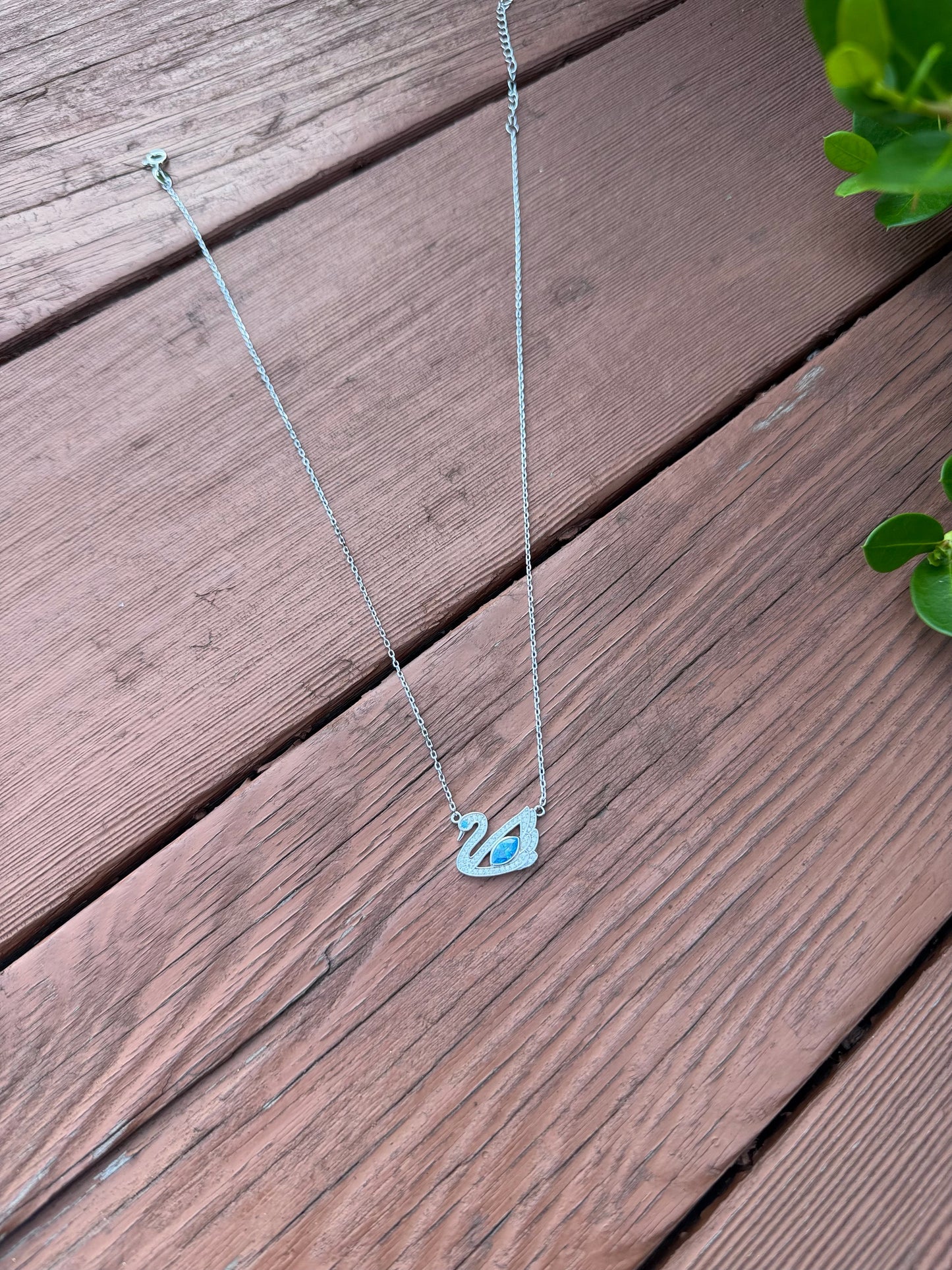 Swan Grace Necklace White & Blue Stone Color