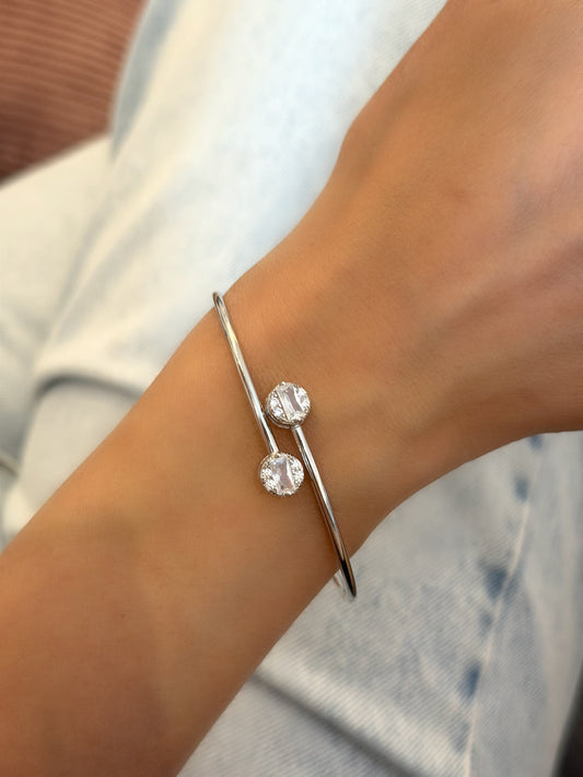 Women Bangle Bracelet With Round Baguette Stones