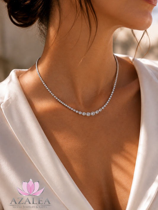 Tennis Necklace Graduated Riviera Round Stone Design