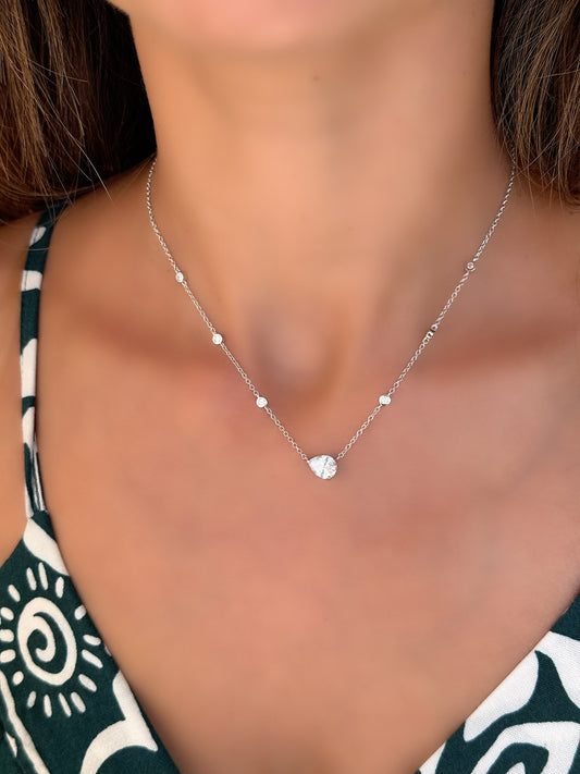 Tear Drop Necklace With Small Round Stones
