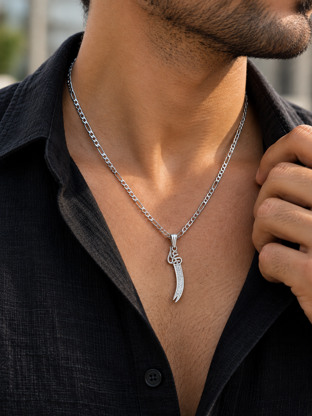 Men Figaro Chain With Zulfikar Sword Pendant