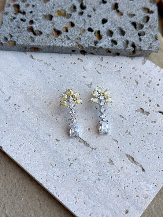Flower Design Drop Earring With Yellow & White Stones
