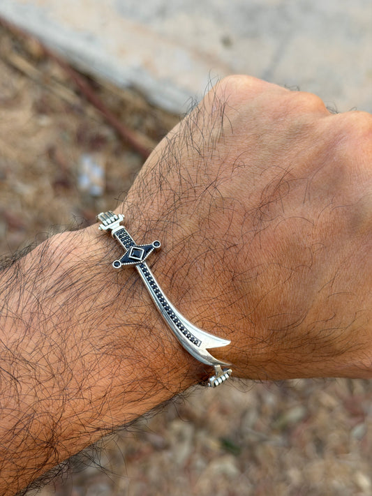 Zulfikar Sword Men Bracelet With Black Zircon