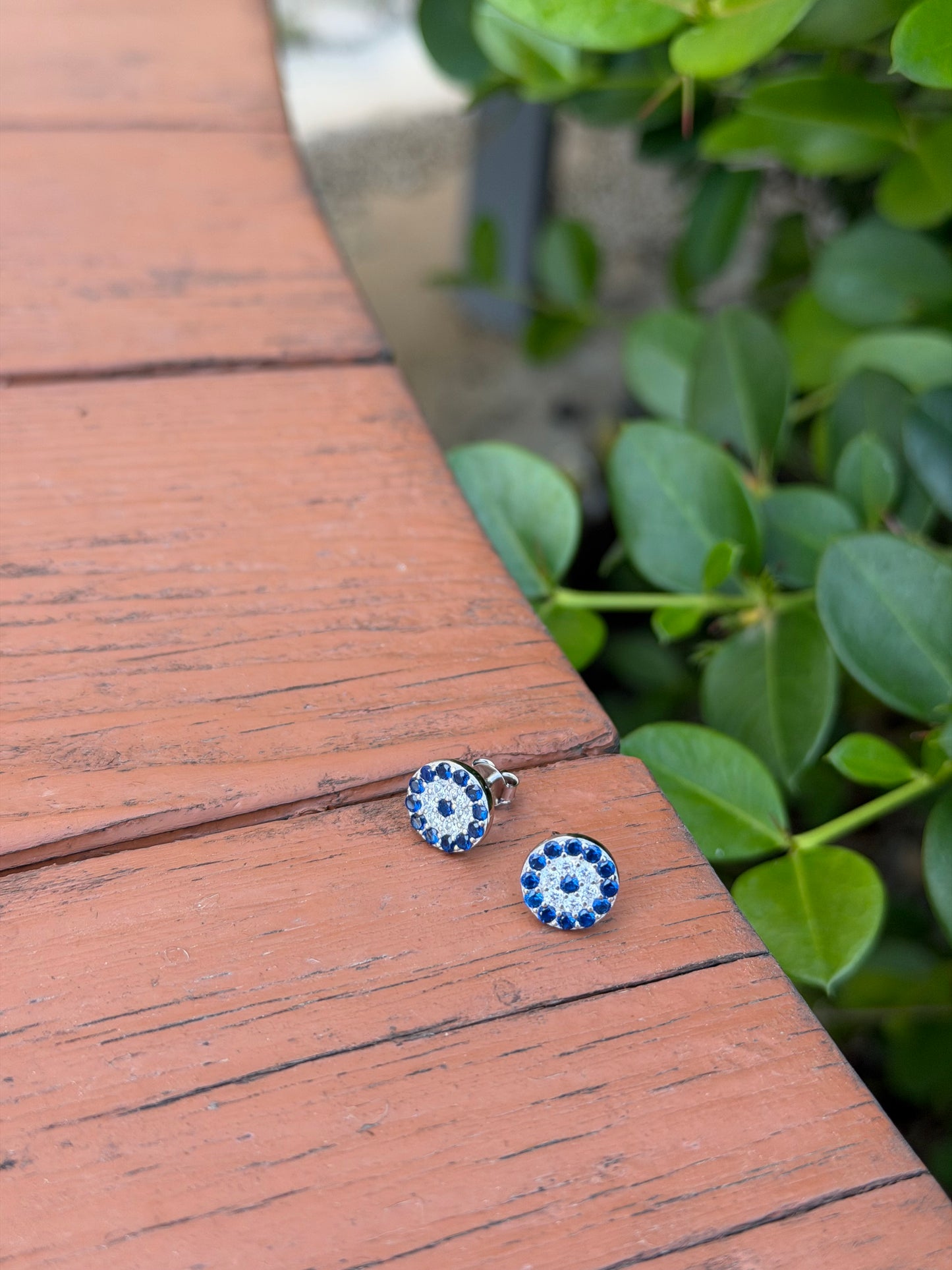 Evil Eye Round Design Earrings Navy & White Stones color