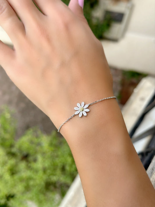 Daisy Flower Bracelet With White & Yellow Stones