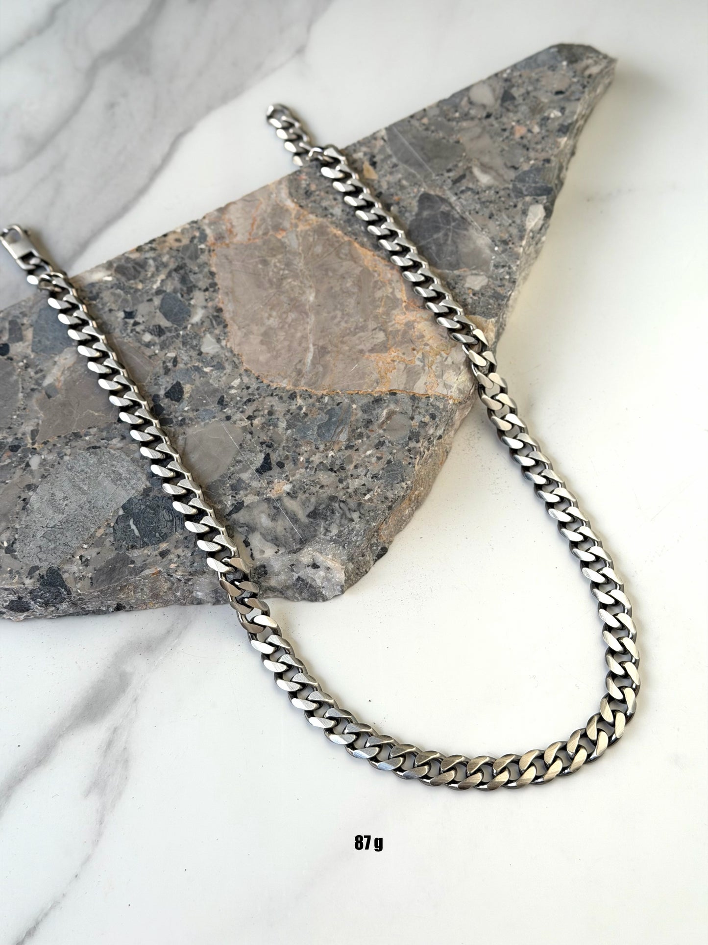 Oxidised Silver 925 Cubic Link Chain Men Necklace & Bracelet