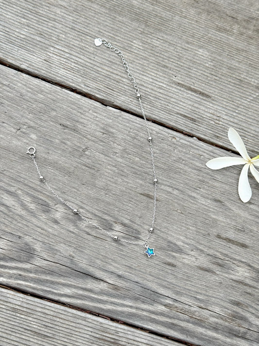 Blue Star With Silver Beads Anklet