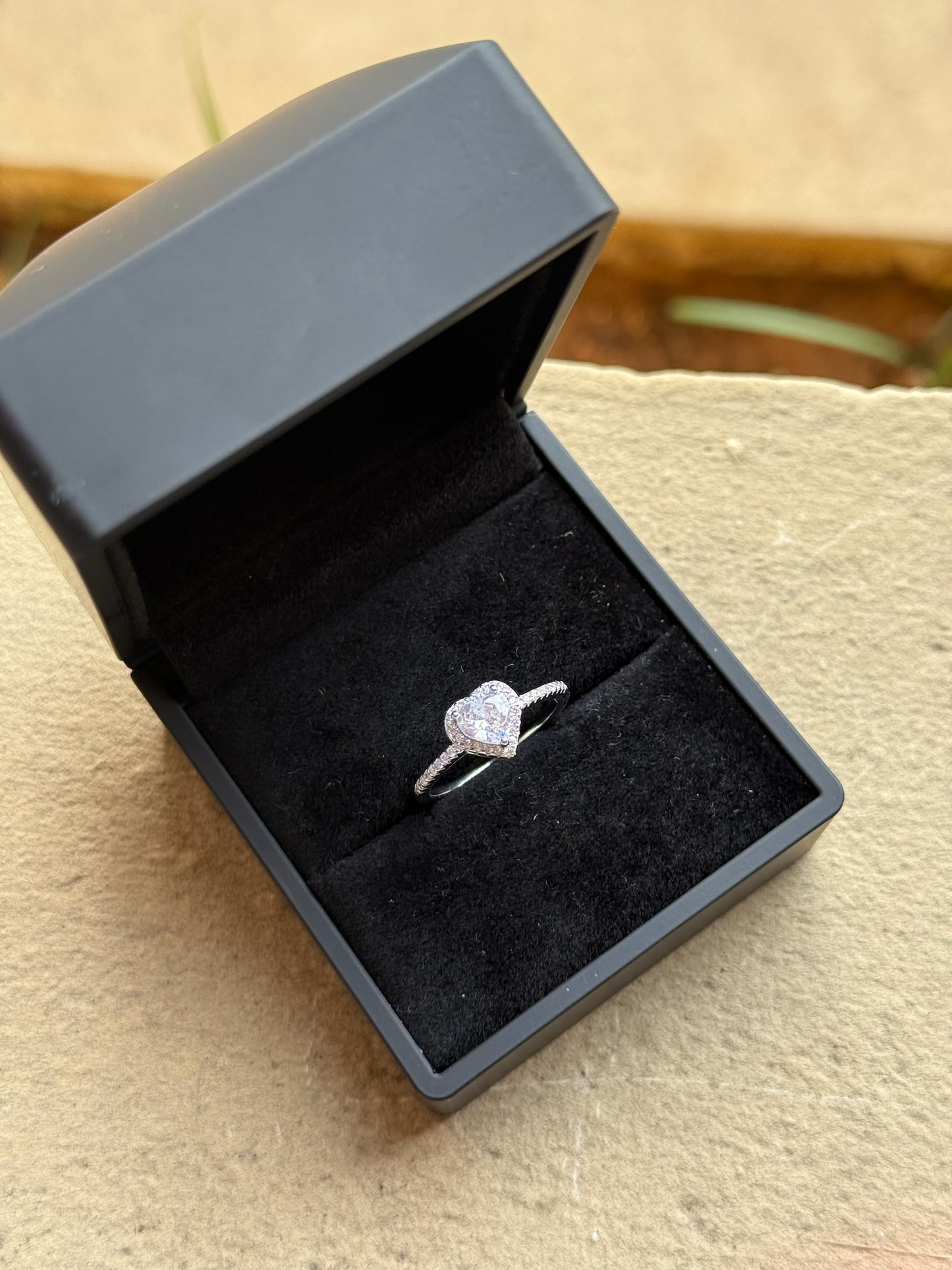 Heart Stone Ring With Led Light Box