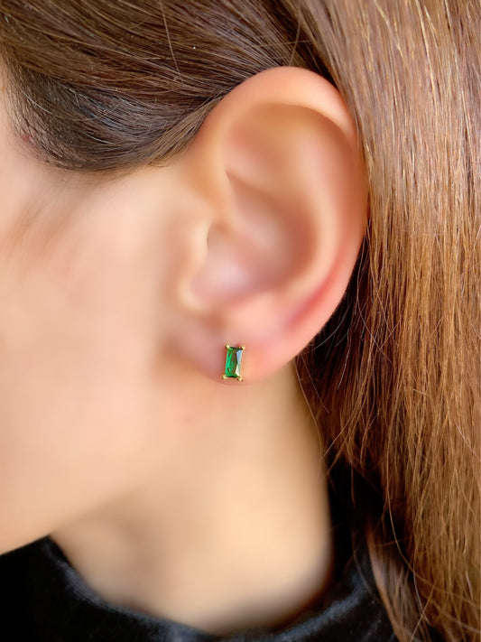 Green Stone Earrings Gold Plated