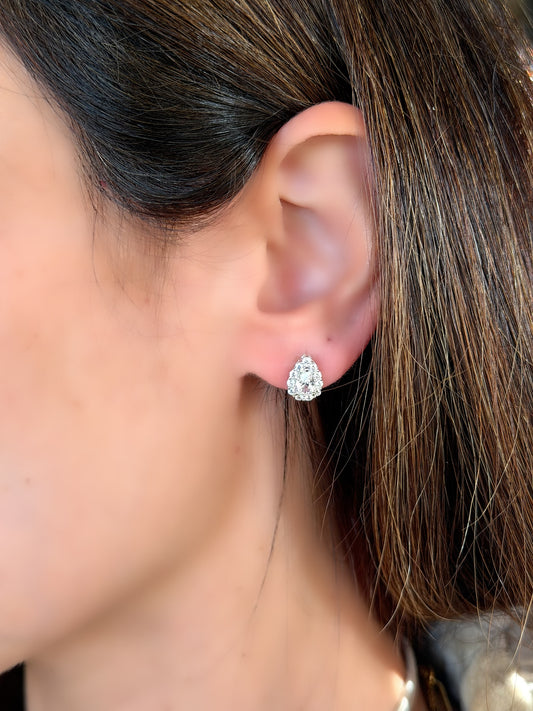 Tear Drop Design Earrings White Stones