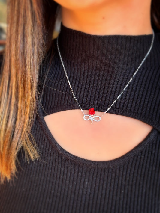 Red Flower Infinity Design Necklace