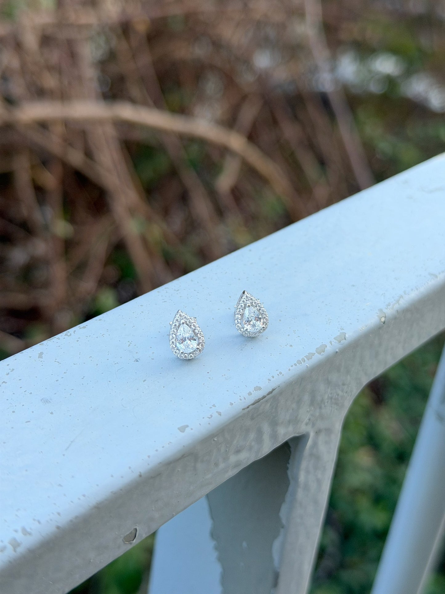 Tear Drop Design Earrings White Stones