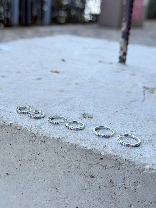 Hoop Design Earrings With Coloured Stones