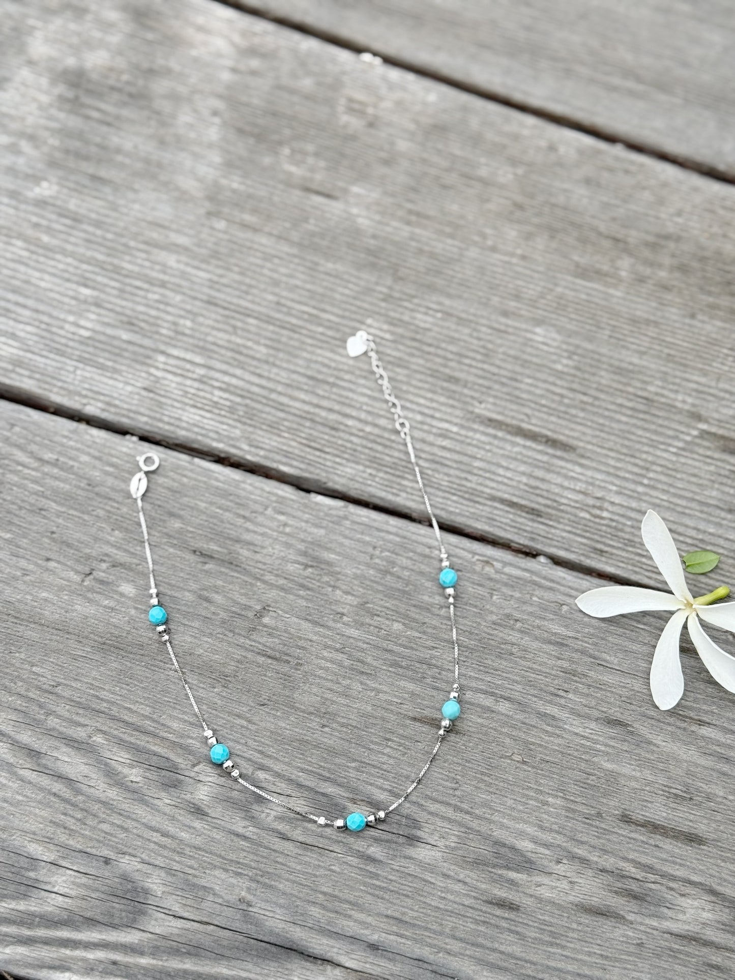 Blue Beads With Box Chain Anklet