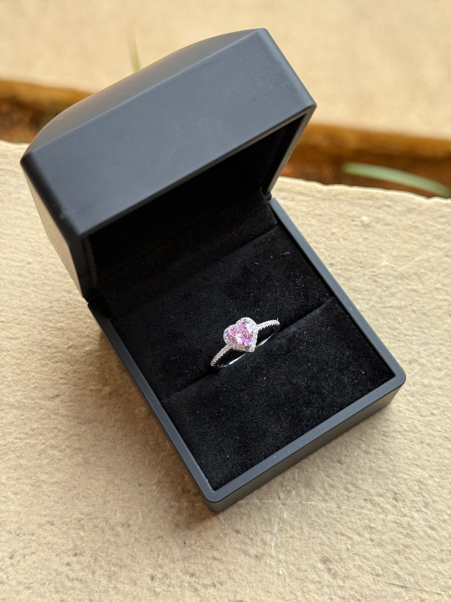 Heart Stone Ring With Led Light Box