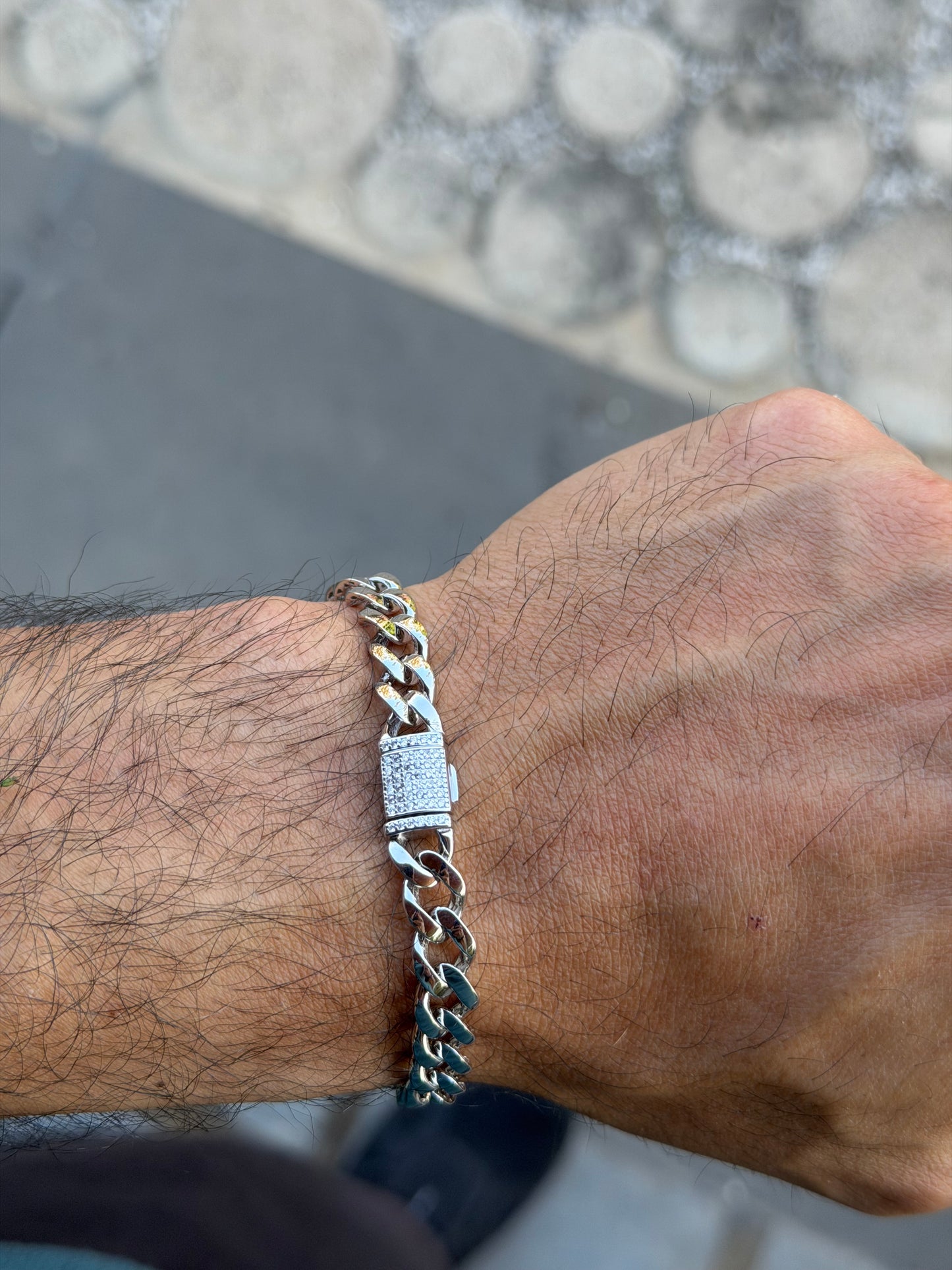 Cubic Link Men Bracelet With Zircon