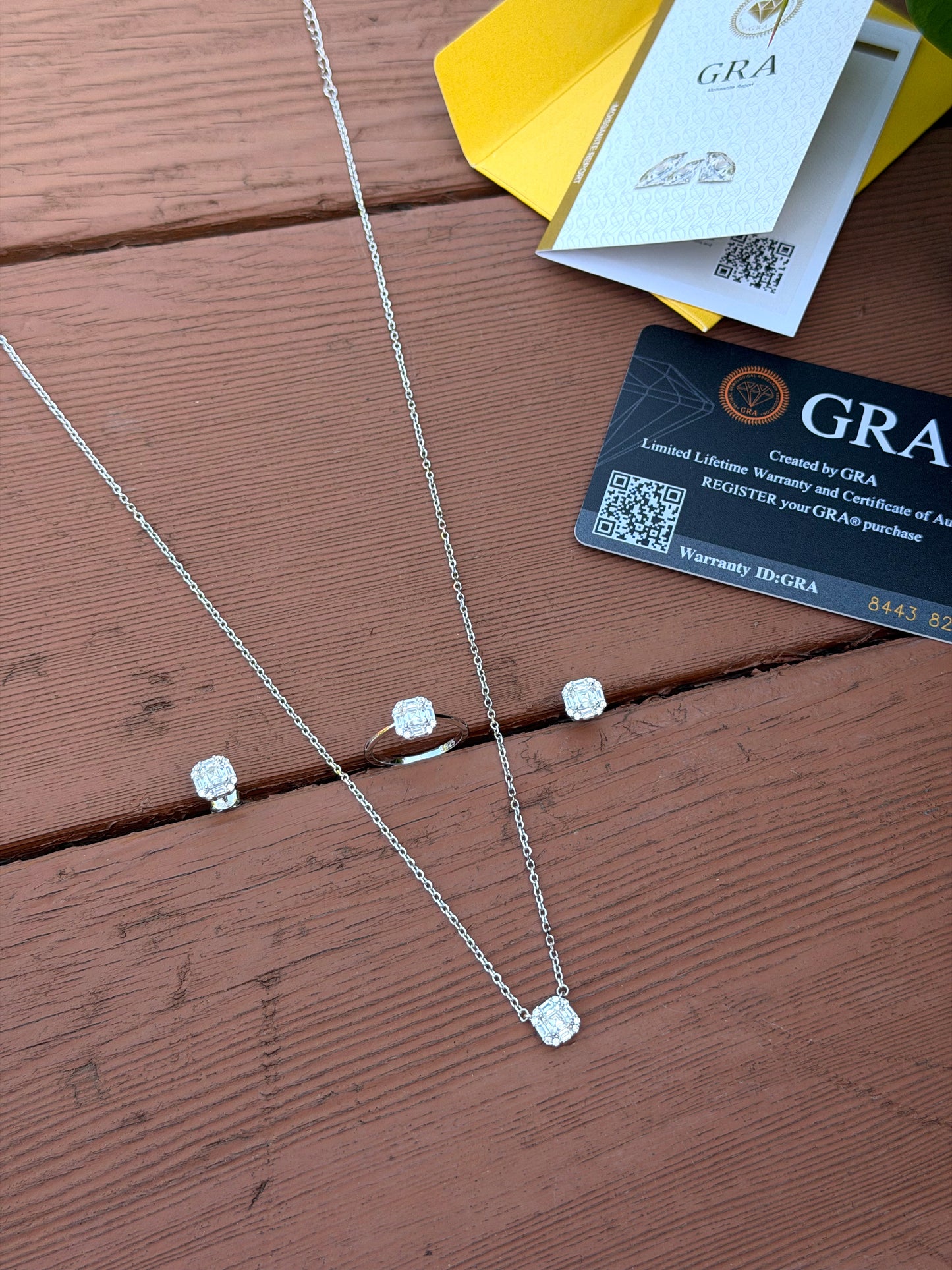 Moissanite Square Stone Design Set (Necklace+Earrings+Ring)