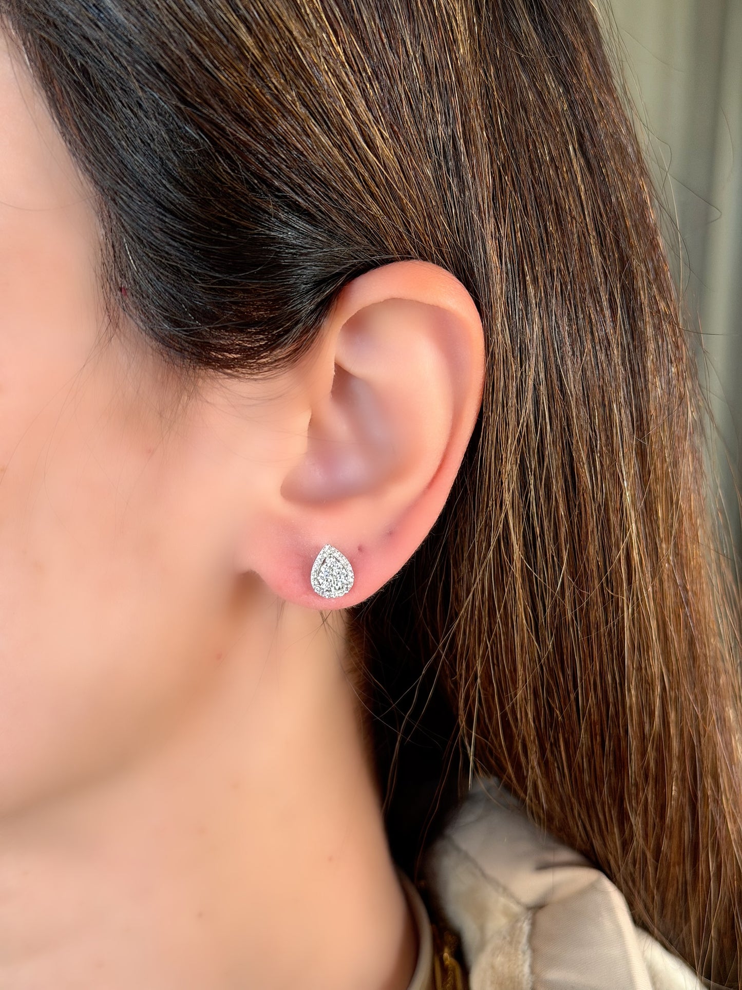 Tear Drop Design Earrings With Small White Stones