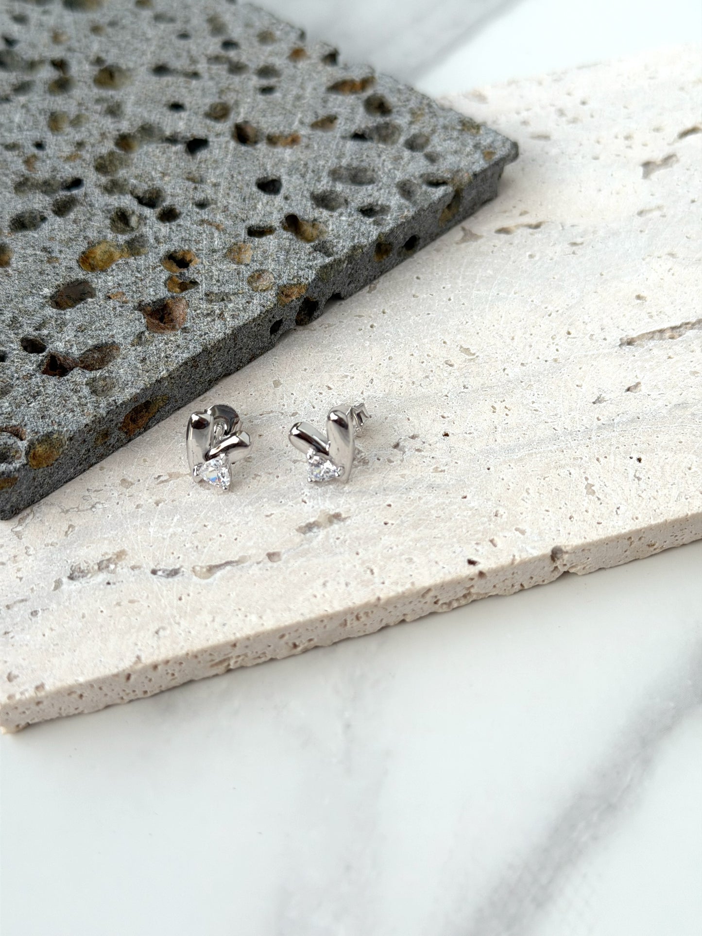 Heart Shape Design Earrings With White Stone