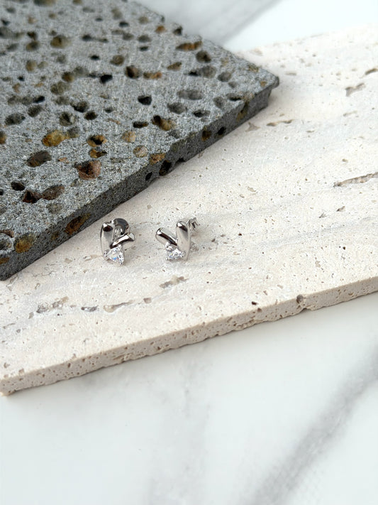 Heart Shape Design Earrings With White Stone