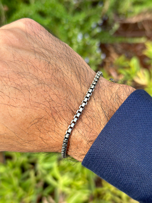 Oxydized Cubic Design Chain & Bracelet For Men