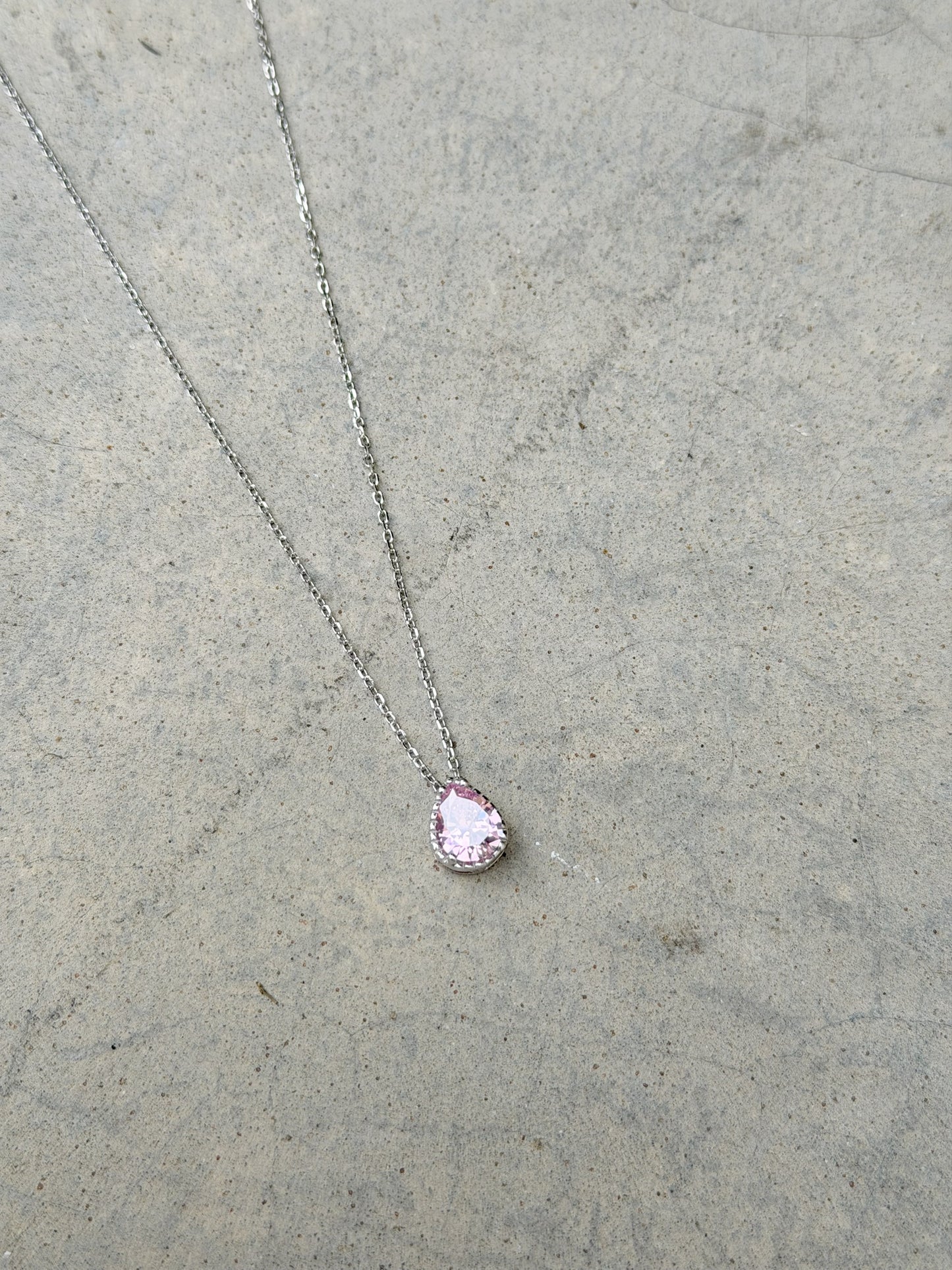 Tear Drop Necklace With Coloured Stone.