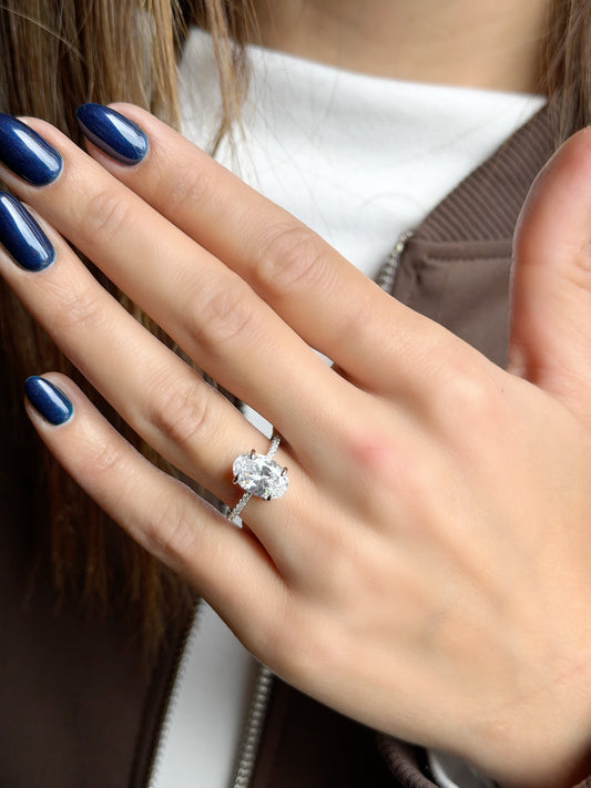 Big Oval Shape Stone Design Ring With Small Zircon Stones