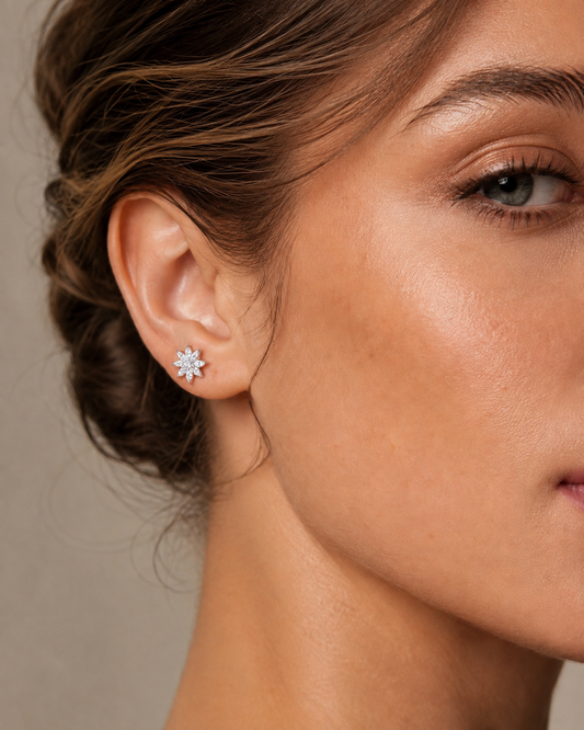 Flower Design Earrings White Stones