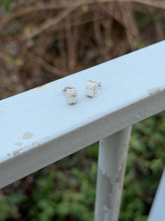 Square Design Earrings Baguette Stones