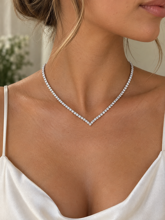 Tennis Necklace V Cut Zircon Stones 40 cm Length