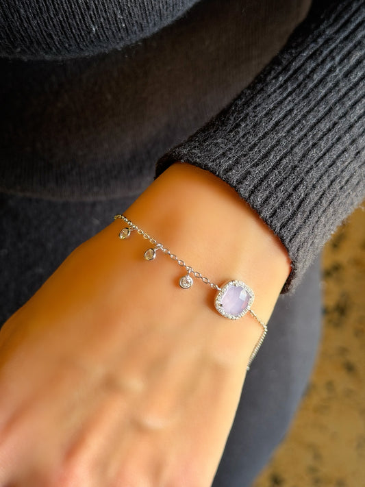Lilac Stone Design Bracelet With Three White Round Stones
