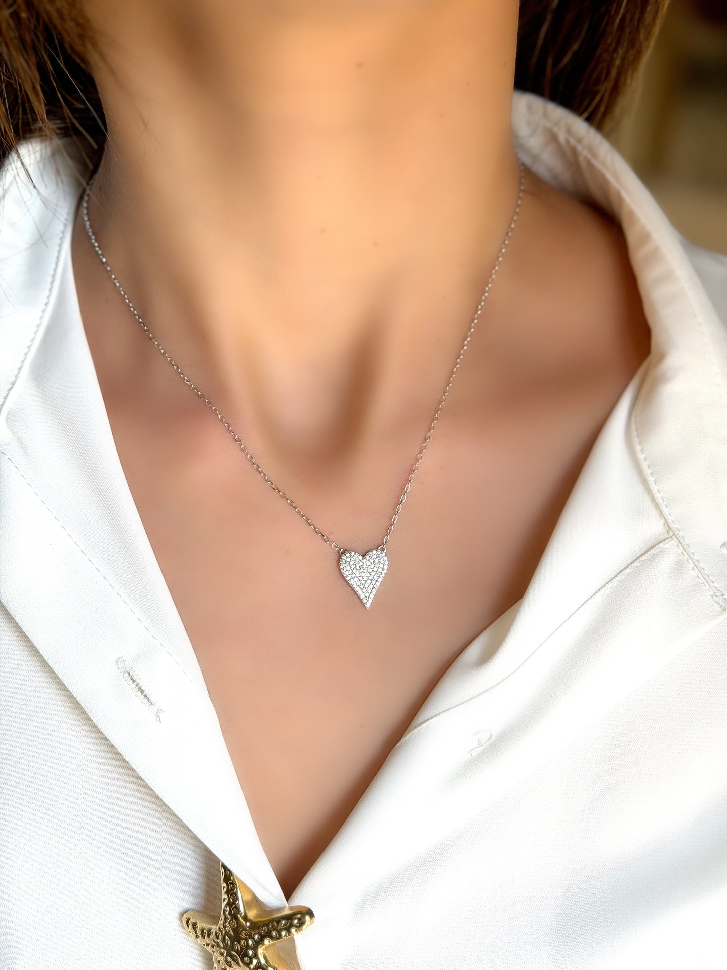 Heart Design Necklace White Stones