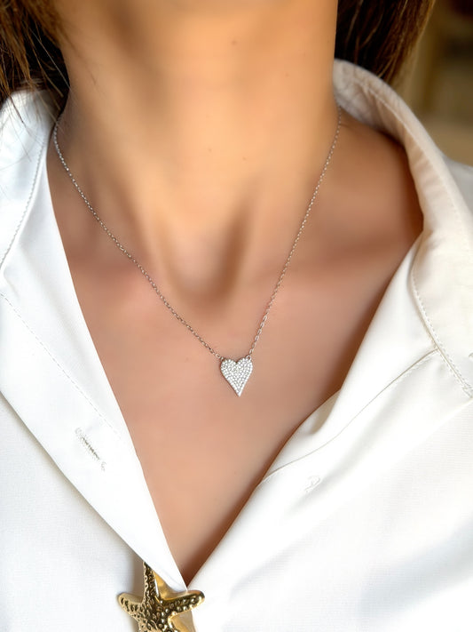Heart Design Necklace White Stones