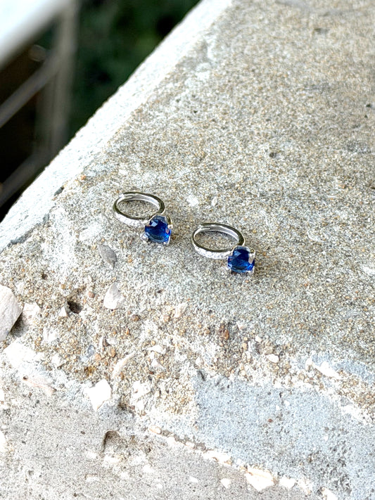 Hoop Earrings With Blue Round Stone