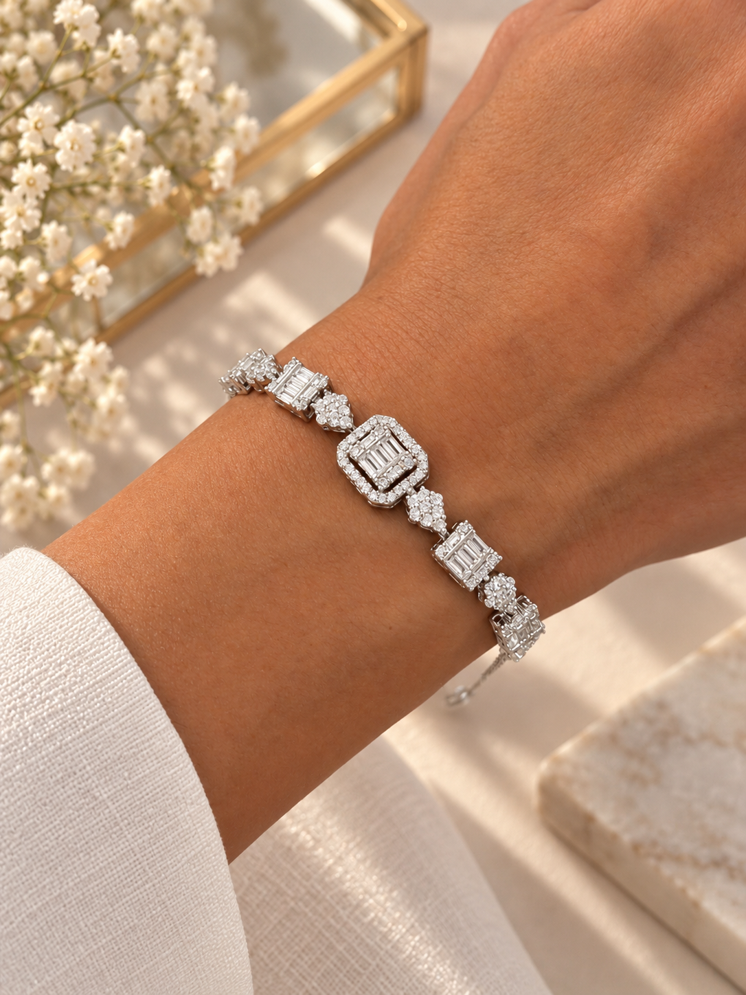 Baguette Cut Stone Design Bracelet With Extension
