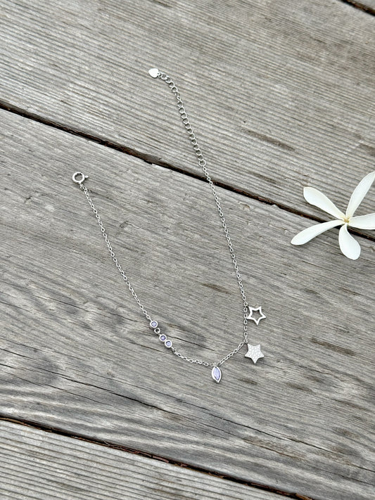 Stars Design Anklet With Purple Stones