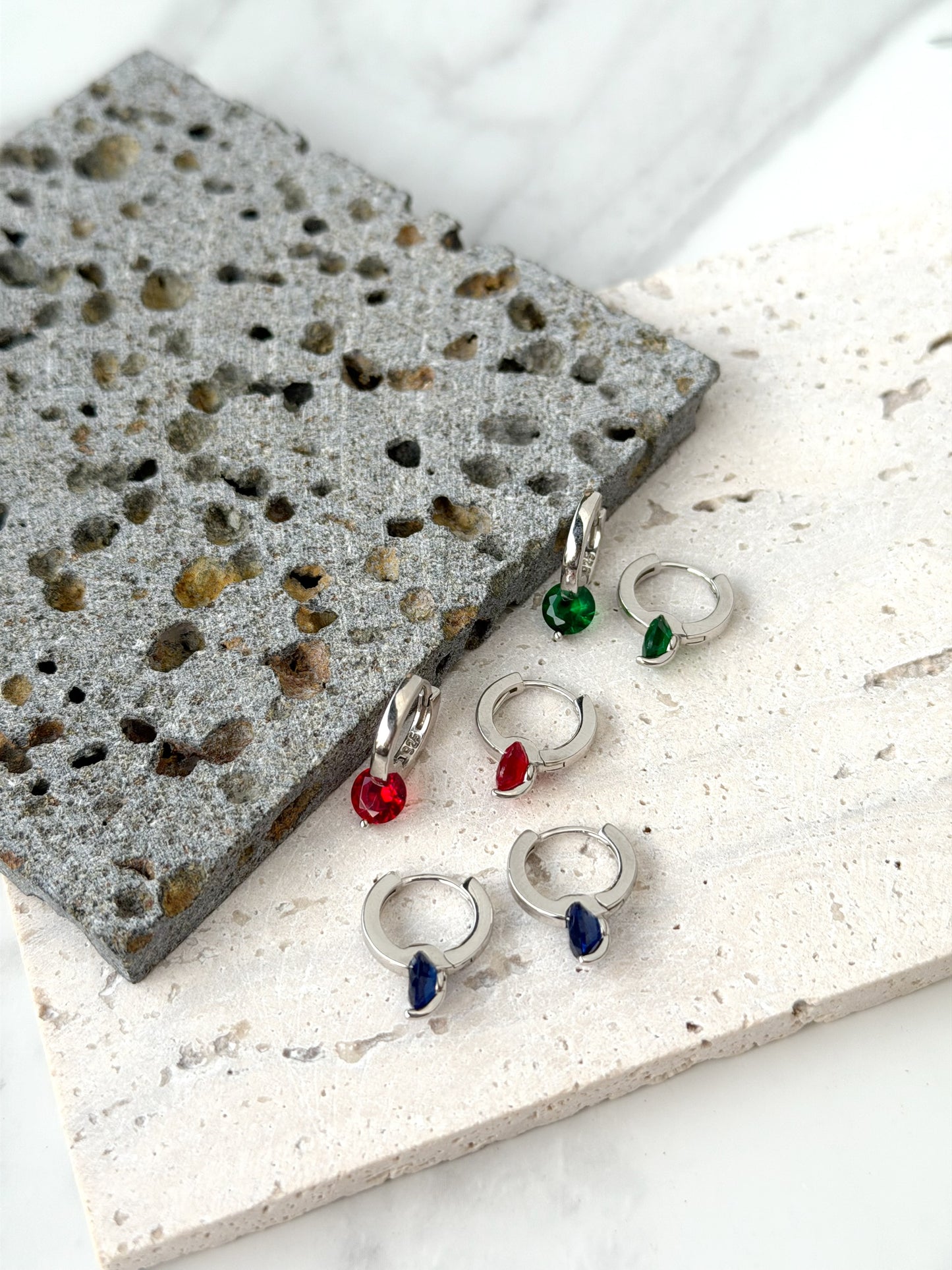 Hoop Design Earrings With Circle Stone Available In Three Colors