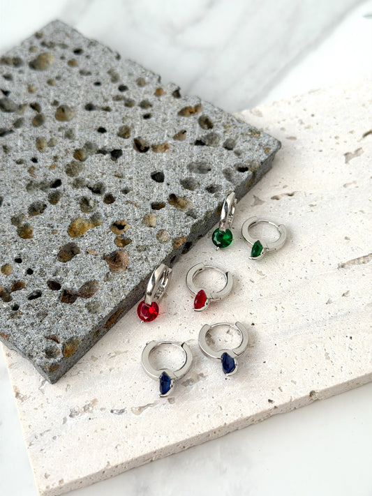 Hoop Design Earrings With Circle Stone Available In Three Colors