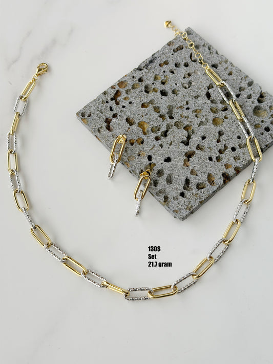 Paper Clip Design Set White & Gold Color