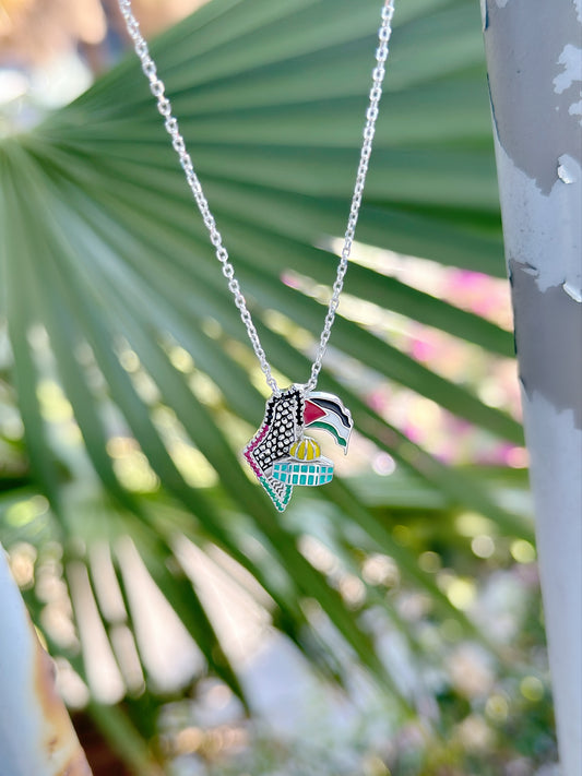 Palestine Map & Flag Necklace