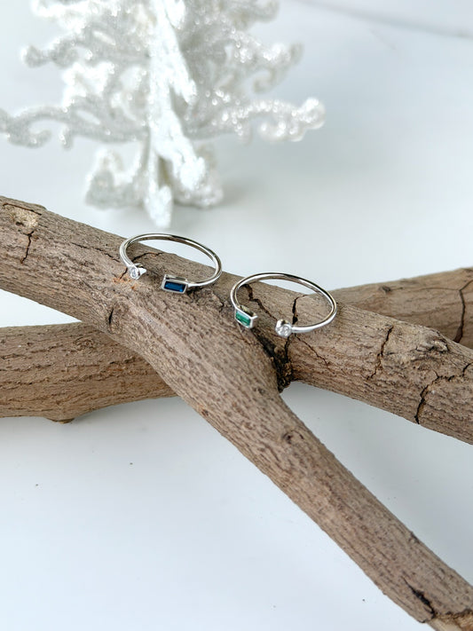 Adjustable Rectangle & Round Stone Design Ring