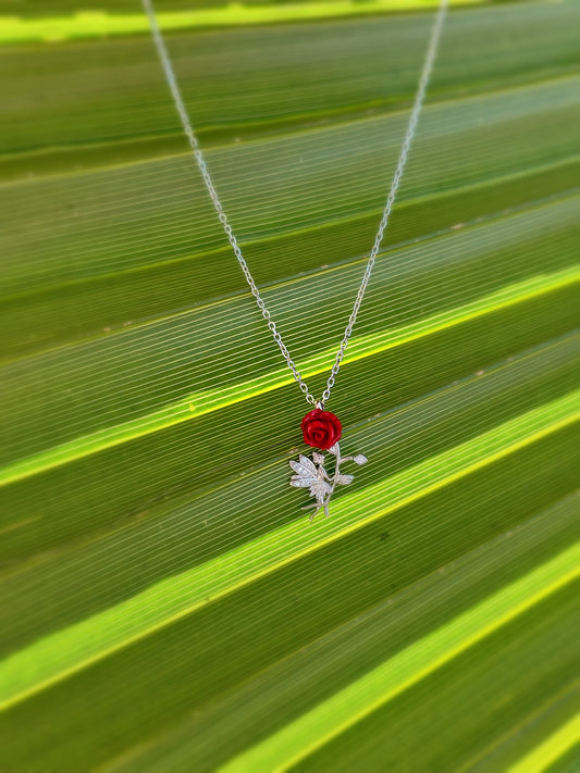 Red Flower With Tinker Bell Necklace