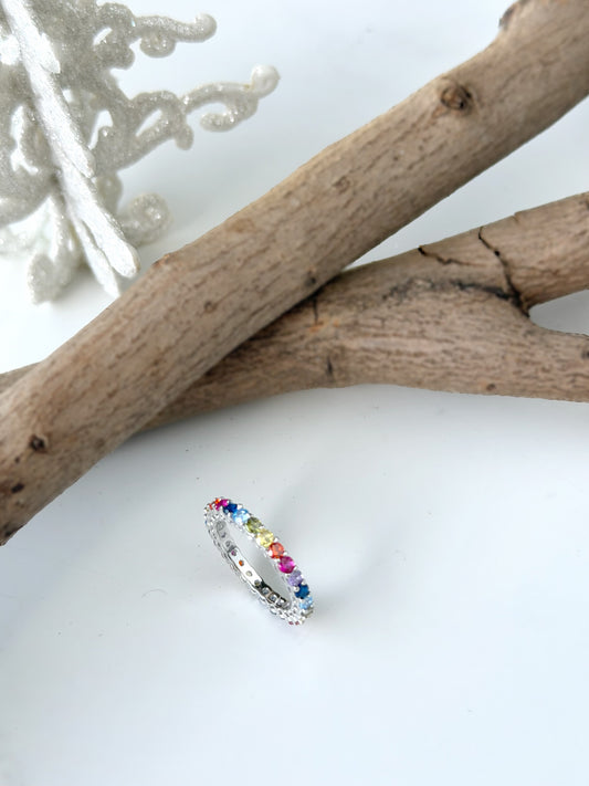 Multi Coloured Small Round Stone Design Ring