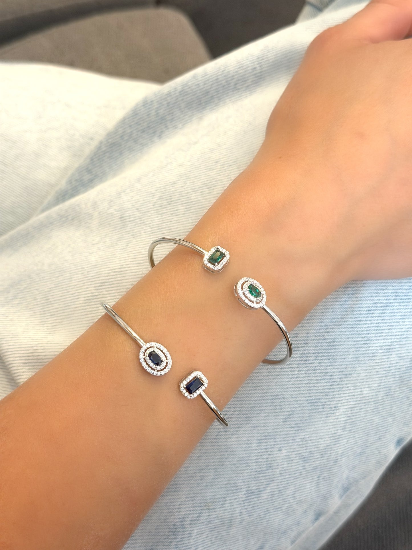 Bangle Design Bracelet With Round & Square Stones